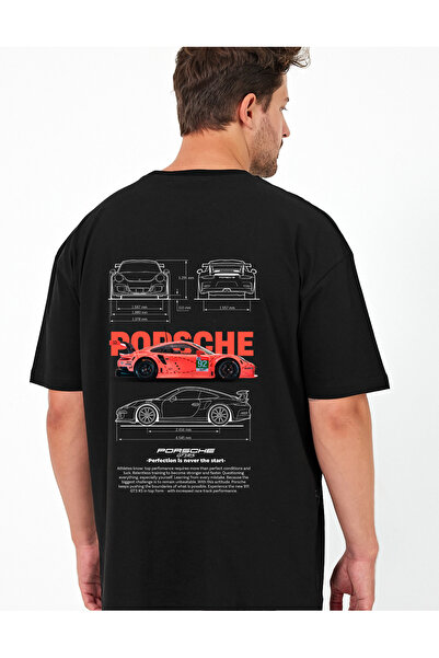 Windy Island Мъжка велосипедна яка Porsche Car Back Printed Oversized T-shirt