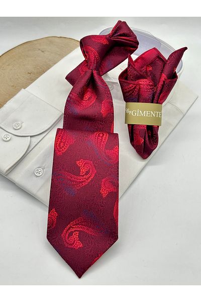 Gutiero Classic Tie with Red Shawl Patterned Handkerchief