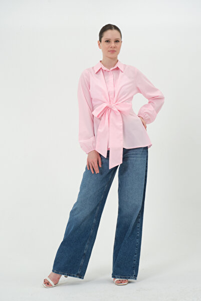 Shilya Fashion Kuşaklı Fiyonklu Önden Bağlamalı Kadın Gömlek