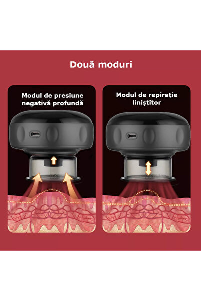 Influential Tech Aparat de masaj electric inteligent cu ventuze, aspirație cu vid, compresă caldă, portabil, fără fir, negru