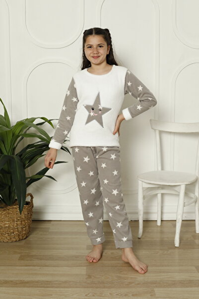 FAMESTEKSTİL SET DE Pijamale din țesătură caldă de iarnă pentru fete, cu fundul de pluș alb, YMOOSH