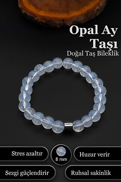 SİLVERA TELKARİ سوار حجر القمر أوبال للرجال والنساء سوار من الحجر الطبيعي 8 م...