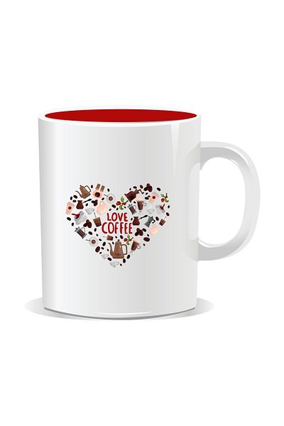 OEM Personalized coffee mug, Love coffee - Red interior