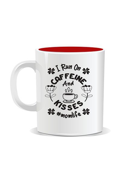 OEM Personalized coffee mug, I run on caffeine and kisses - Red interior