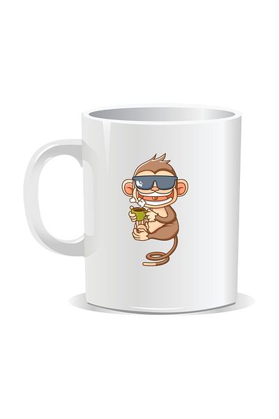 OEM Personalized coffee mug, monkey drinking coffee - White interior