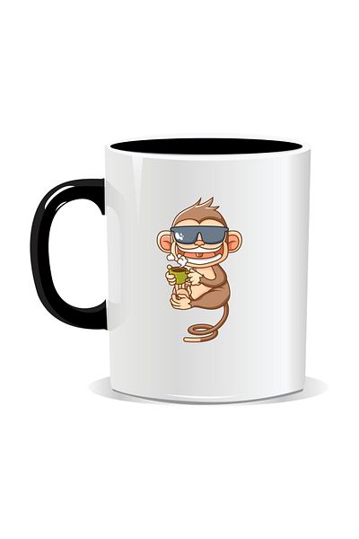 OEM Personalized coffee mug, monkey drinking coffee - Black interior