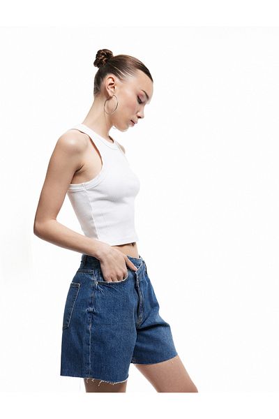 Koton New Season Asymmetric Button Detailed Pocket Mini Denim Shorts