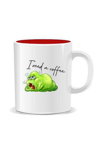OEM Personalized coffee mug, I need a coffee, green monster - Red interior