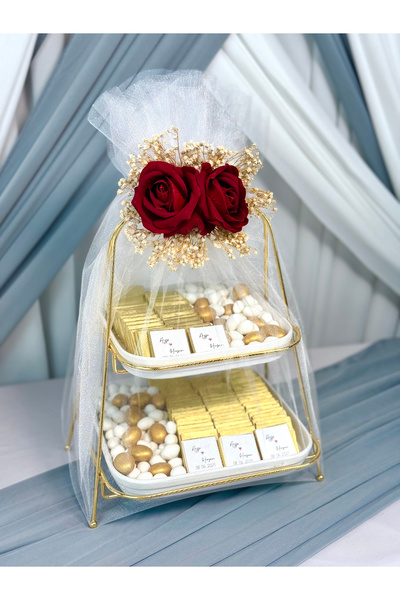 Cyz Home Kişiye Özel Çift Katlı Sunumluk Tül Süslemeli 80 Adet Kız İsteme Çik...