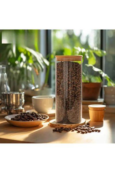 Noah Exclusive 1400 Cc - (Set of 3) Borosilicate Glass Spice Jar - with Bamboo Lid - Storage Container - (9 cm X 22 cm)