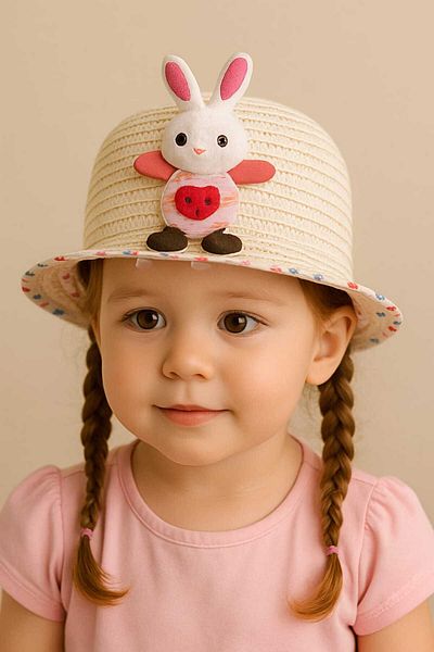 gigigiyim Rabbit Patterned Girl's Straw Hat