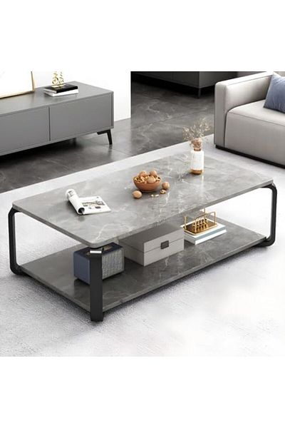 Generic Coffee Table Slate Rectangular Cocktail Table with Storage Shelf Coffee Table Living Room Home Moder