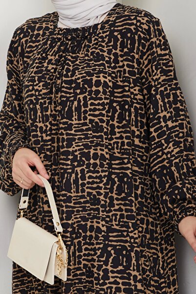 Moda MSK Square Neck Plus Size Viscose Mother's Dress Brown