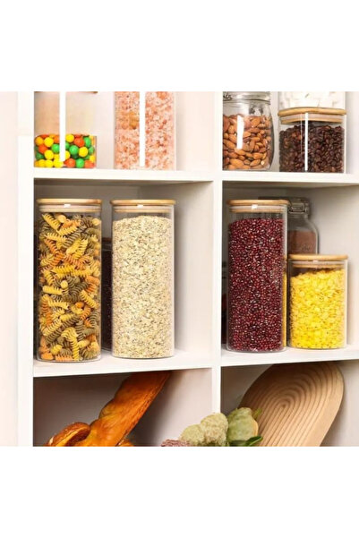 Noah Exclusive 1400 Cc - Borosilicate Glass Spice Jar - with Bamboo Lid - Storage Container - (9 cm X 22 cm)