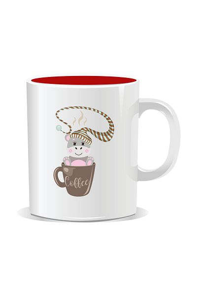 OEM Personalized coffee mug, cute animal in coffee mug - Red interior