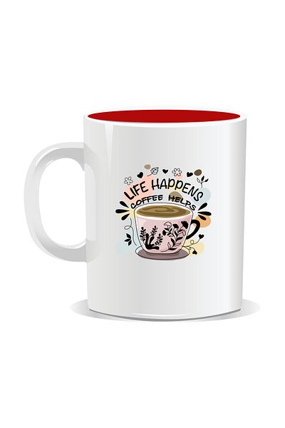 OEM Personalized coffee mug, Life happens coffee helps - Red interior