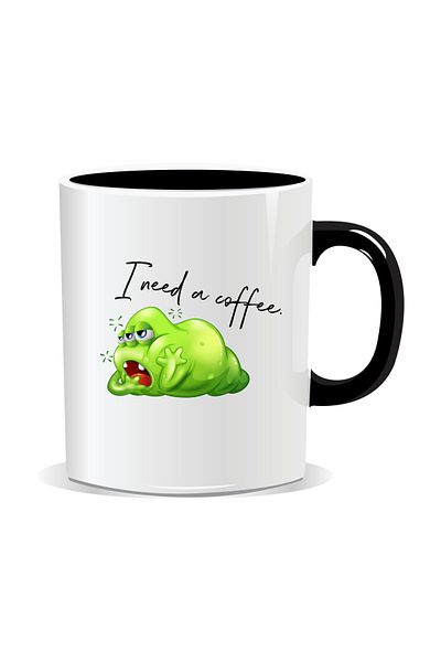 OEM Personalized coffee mug, I need a coffee, green monster - Black interior