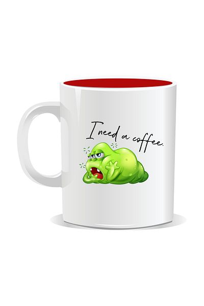OEM Personalized coffee mug, I need a coffee, green monster - Red interior