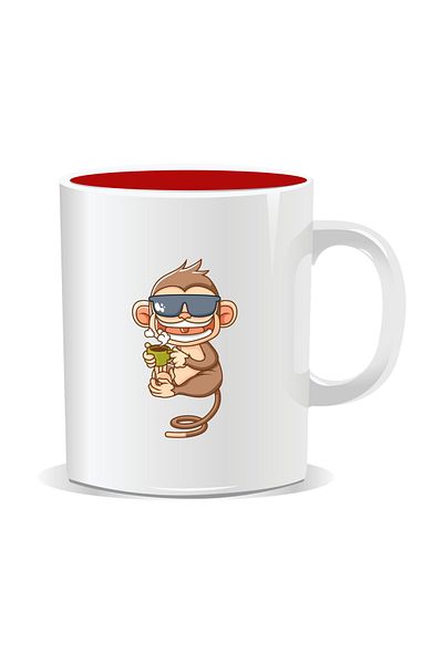 OEM Personalized coffee mug, monkey drinking coffee - Red interior