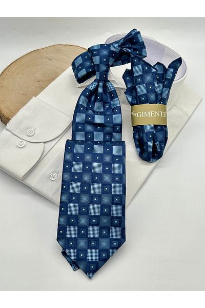 Gutiero Classic Tie with Blue Patterned Handkerchief