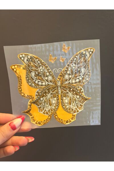 Gönülden Tasarım 11X11 CM APLICAT FIER DE STIRAT FLUTURĂ GALBENĂ IMPRIMARE TRANSFER ARMĂ