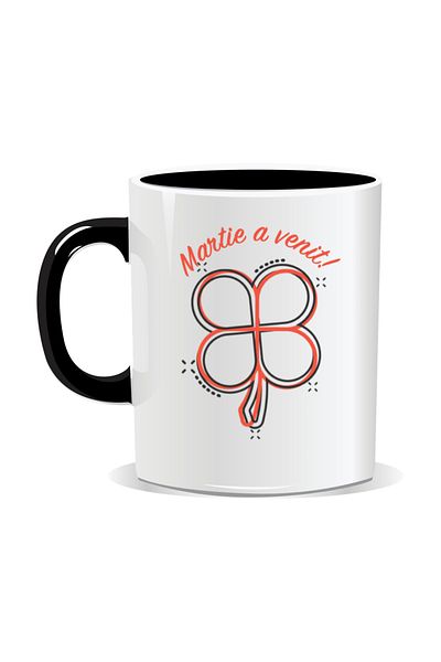 OEM Personalized mug with March 1st message, March has come, clover - Black interior