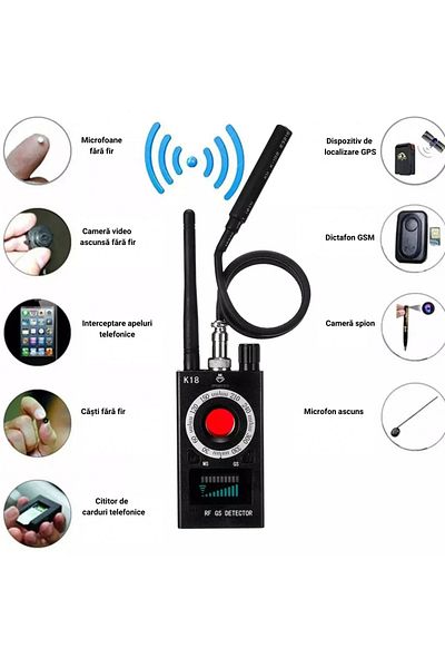Spionescu Spy device detector, K18, cameras, microphones, GPS or GSM locators, cameras, microphones