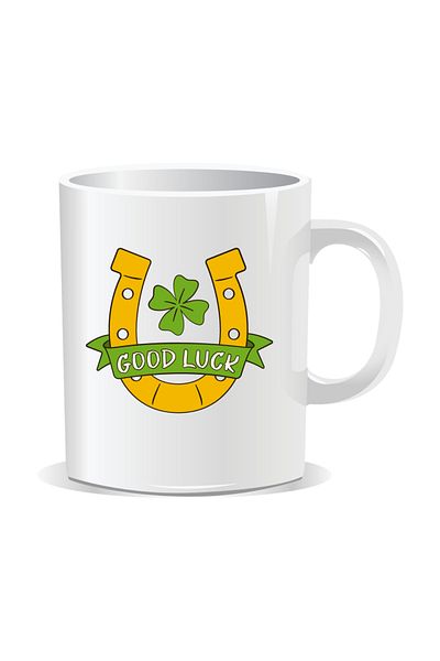 OEM Personalized mug with March 1st message, Good Luck Horseshoe - White interior