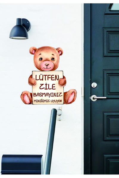 RAKUN TASARIM Ayıcıklı Lütfen Zile Basmayınız Kapı Zil Sticker 15x12 Cm