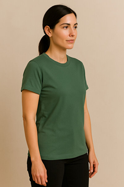 vikitekno Γυναικείο μπλουζάκι με λαιμόκοψη και μανίκια που διπλώνουν στην κορυφή της ζώνης