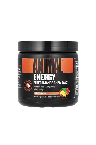 Universal Nutrition Animal Energy Chews, Fast Acting Energy with Caffeine, Pre Workout , Chews Format, Mango, 120 Count