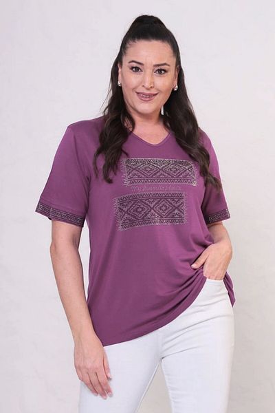 tarzımsüper Women's Plus Size Ethnic Stone Detailed Short Sleeve T-Shirt