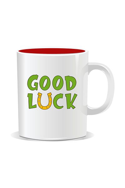 OEM Personalized mug with March 1st message, Good Luck - Red interior
