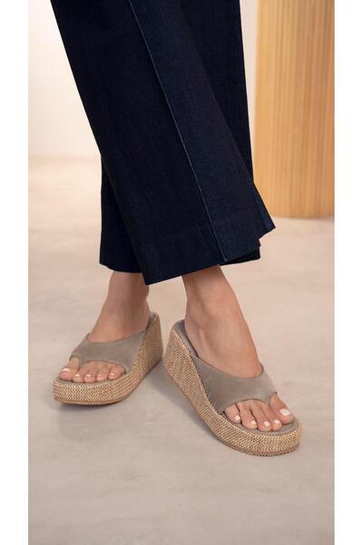 ECENİN BUTİĞİ Siena Vizon Süet Hakiki Süet Kadın Terlik