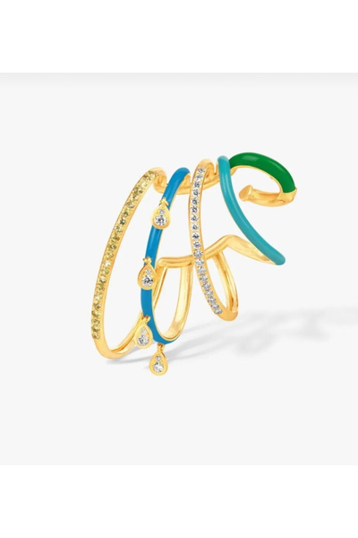 AychaAksesuar Çelik vip za marka model mavi yeşil mineli sallantılı zirkon taşlı tarz ear cuff kıkırdak küpe