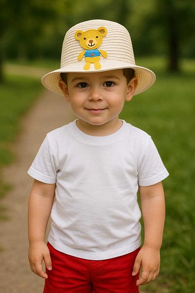 gigigiyim Teddy Bear Patterned Boy's Straw Hat