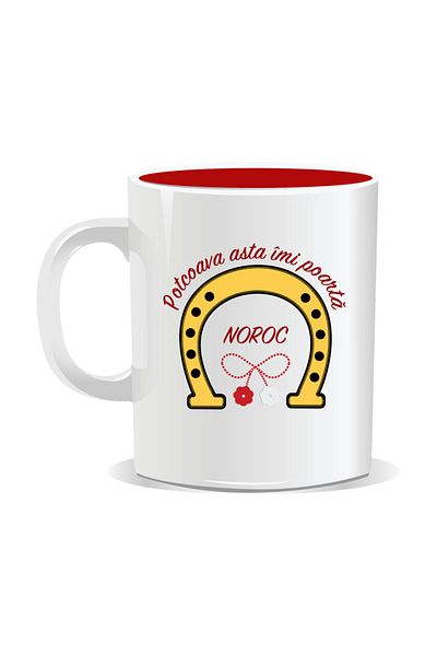 OEM Personalized mug with March 1st message, This horseshoe brings me luck - Red interior