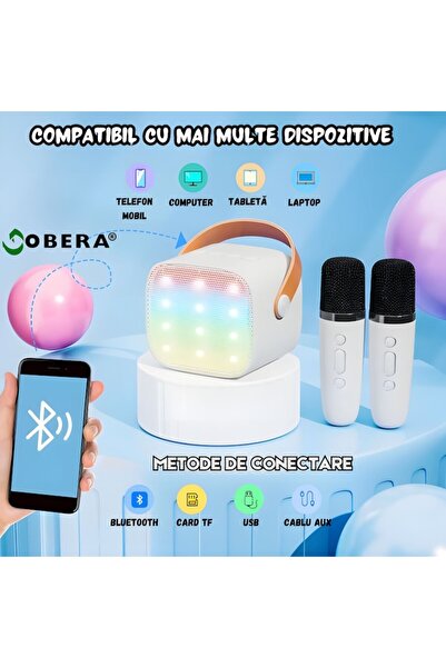 goBERA Set of 2 children's karaoke microphones with goBERA® portable speaker, 4 voice effects, LED lights,