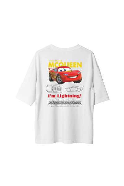 Koklonmoda Büyük Beden Unisex Şimşek McQueen Baskılı Oversize T-Shirt