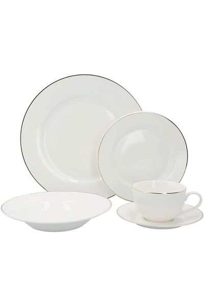 Bien Servi 20-Piece Gold Rim Dinner Set White and Gold