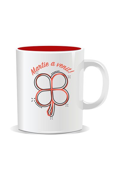 OEM Personalized mug with March 1st message, March has come, clover - Red interior