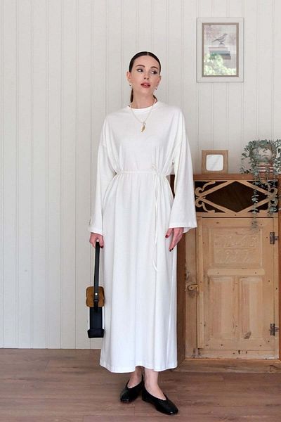Ceylan Otantik Ecru Single Jersey Basic Dress
