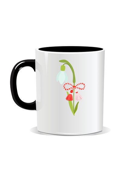 OEM Personalized mug with March 1st message, Snowdrops - Black interior