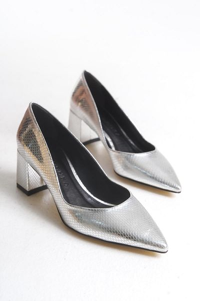 Niloshka Pantofi stiletto metalic ROMEO Silver Snake
