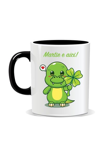 OEM Personalized mug with March 1st message, March is here, Dino - Black interior