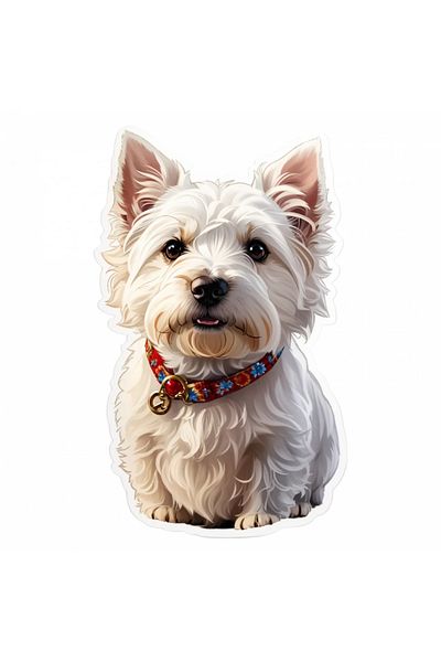 INOVATIX Set de 8 piese, autocolant câine West Highland Terrier cu zgardă, INOVATIX®. 6 cm