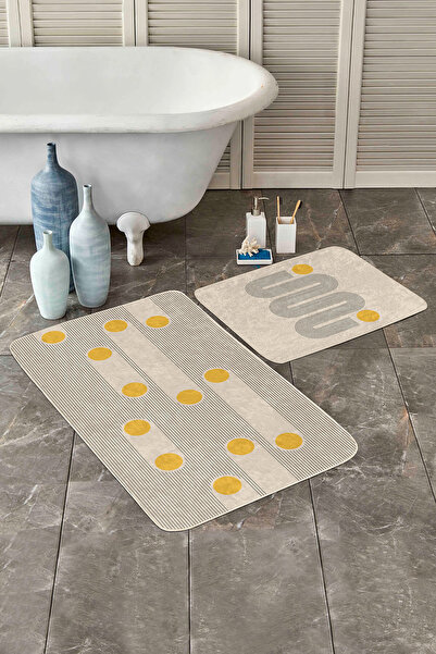 Realhomes طقم سجاد حمام مخطط سكandinav مكون من قطعتين ومجموعة سجادة أرضية للمرحاض