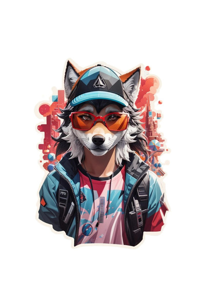 INOVATIX Set de 8 piese, autocolant câine în costum de piele, INOVATIX®. 6 cm