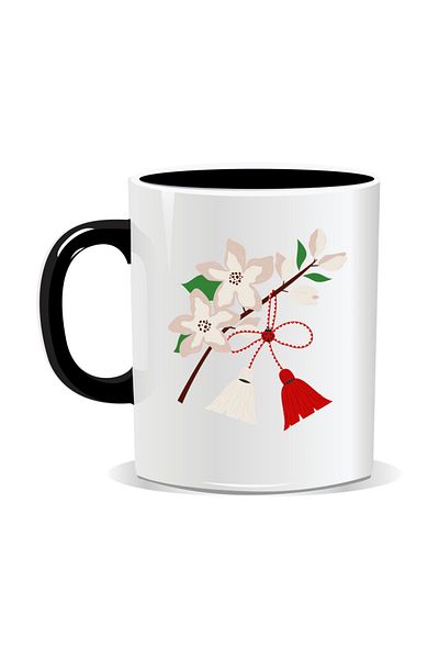 OEM Personalized mug with March 1st message, branch with flowers and string - Black interior