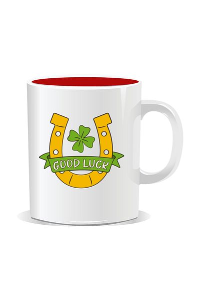 OEM Personalized mug with March 1st message, Good Luck Horseshoe - Red interior